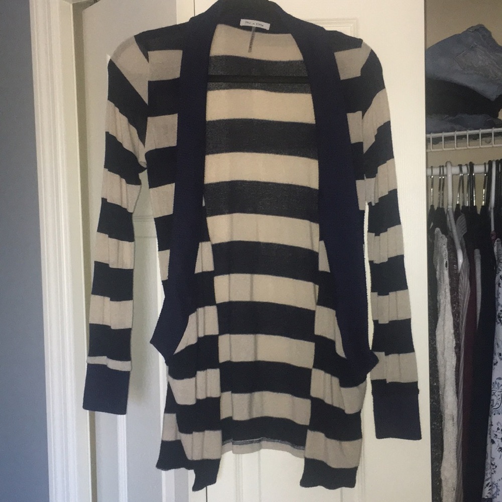 Navy and tan striped cardigan